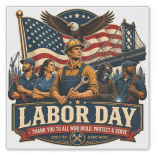 Vintage Patriotiskt Labor Day Örn Arbetare Ark Klistermärken