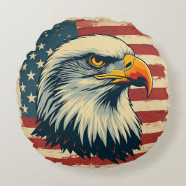 Vintage Patriotiskt Örntryck – USA Flagga Rund Kudde
