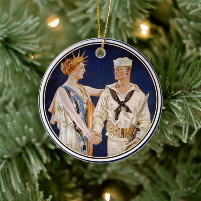 Vintage Patriotism, Dam Liberty med marinsjöman Julgransprydnad Keramik (Träd)