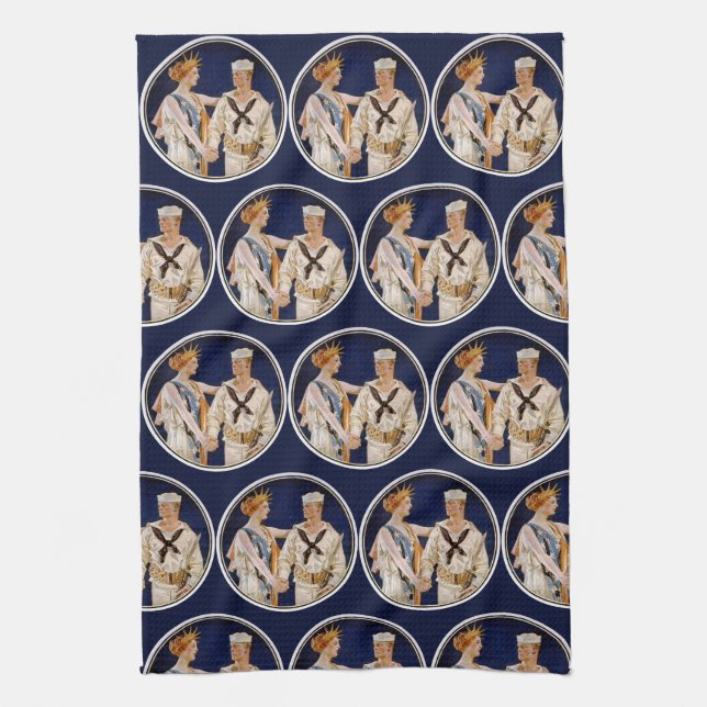 Vintage Patriotism, Dam Liberty med marinsjöman Kökshandduk (Vertikal)