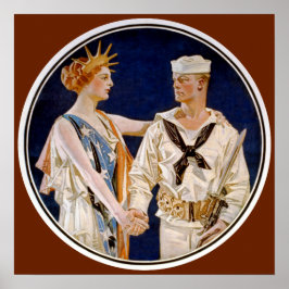 Vintage Patriotism, Dam Liberty med marinsjöman Poster