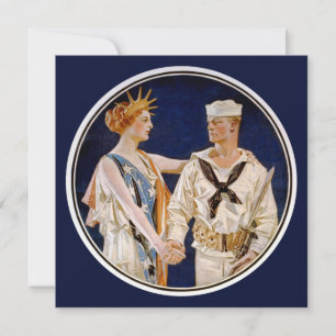 Vintage patriotism, damen frihet med sjöman i flot inbjudningar
