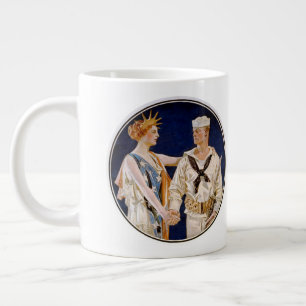Vintage patriotism, damen frihet med sjöman i flot jumbo mugg