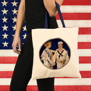 Vintage patriotism, damen frihet med sjöman i flot tygkasse