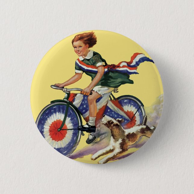 Vintage Patriotism, Girl Riding a Patriotic Bike Knapp (Framsida)