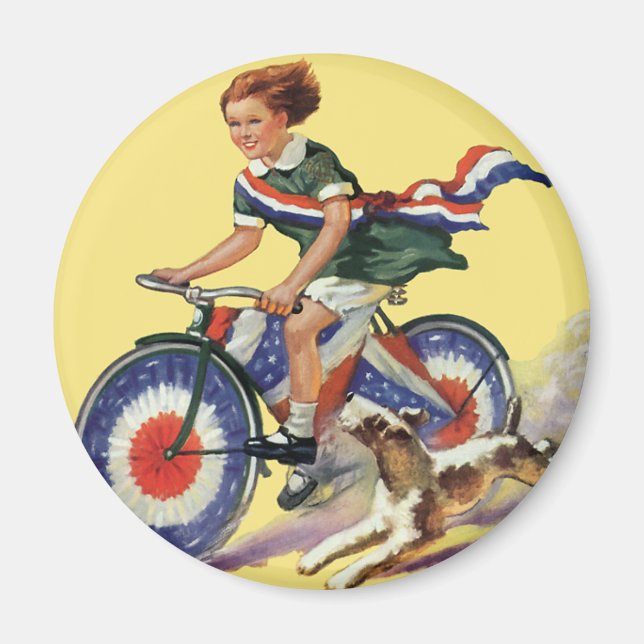 Vintage Patriotism, Girl Riding a Patriotic Bike Magnet (Framsidan)