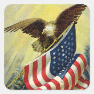 Vintage patriotism, patriotisk amerikansk flagg me fyrkantigt klistermärke