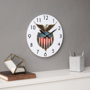 Vintage patriotism, stolt örn över amerikansk flag stor klocka