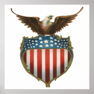Vintage patriotism, stolt örn över amerikanska fla poster