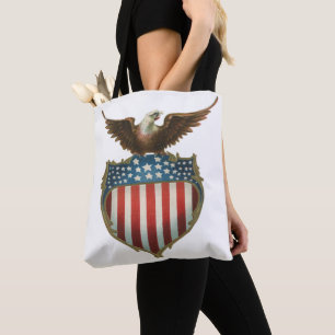 Vintage patriotism, stolt örn över amerikanska fla tygkasse