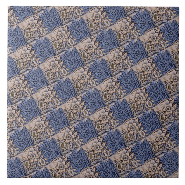Vintage Patterned Blue och Guld Kakelplatta (Framsidan)