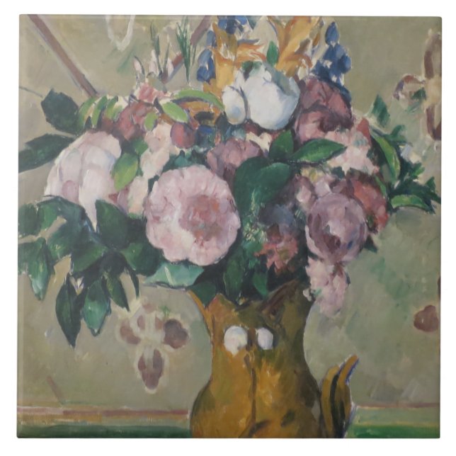 Vintage Paul Cezanne Vas av Flowers Kakelplatta (Framsidan)