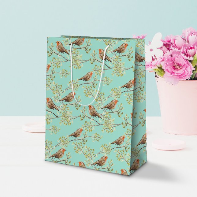 Vintage Paweed European Robin Bird Mönster (Robin Pattern Gift Bag)