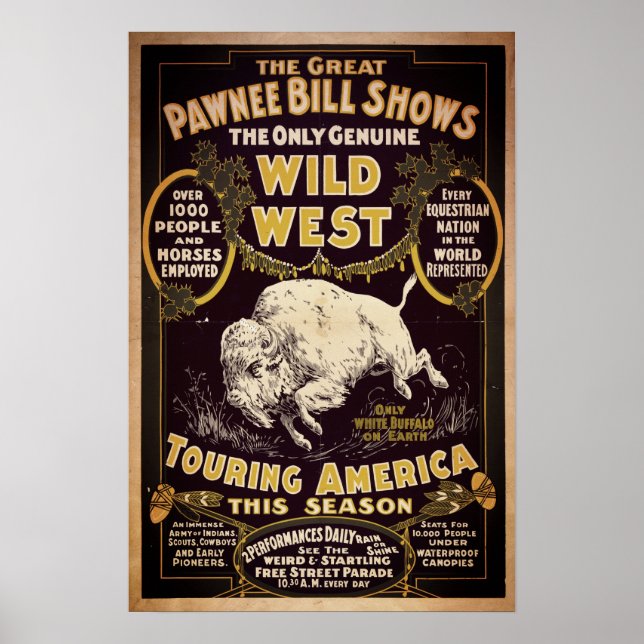 Vintage Pawnee Bill Vilda western Show Poster (Framsidan)