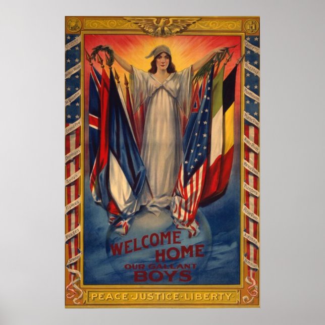 Vintage Peace Justice Liberty American Flagga Poster (Framsidan)