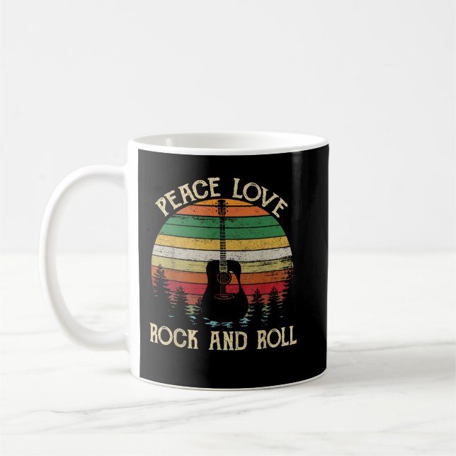 Vintage Peace Kärlek Rock and roll Guitar Kaffemugg (Vänster)