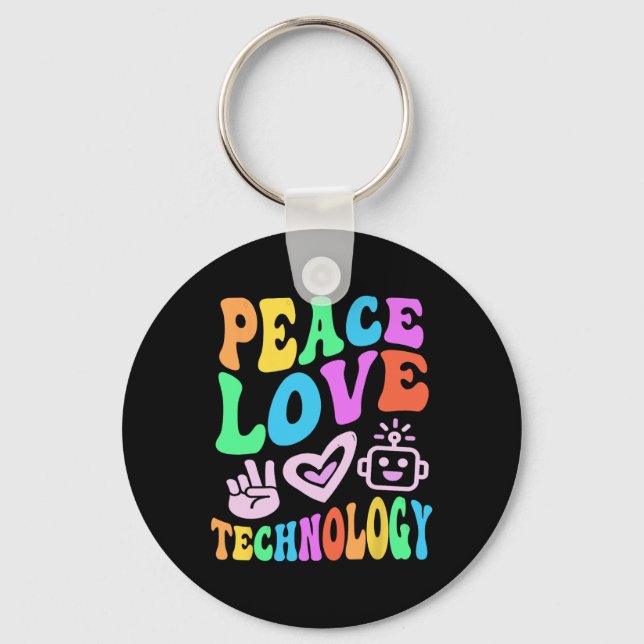Vintage Peace Kärlek Technology Retro Computer Tea Nyckelring (Framsida)