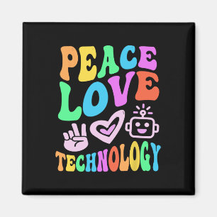 Vintage PEACE KÄRLEK TEKNIK Retro Computer Teach Magnet