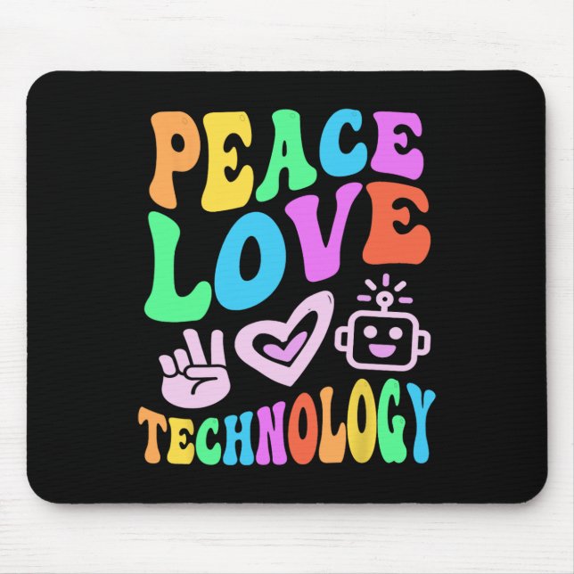 Vintage PEACE KÄRLEK TEKNIK Retro Computer Teach Musmatta (Framsidan)