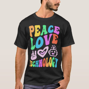 Vintage PEACE KÄRLEK TEKNIK Retro Computer Teach T Shirt