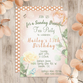 Vintage Peach 13:e födelsedagen Tea Party Brunch Inbjudningar