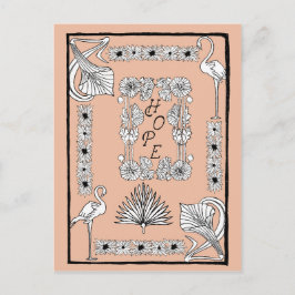 Vintage Peach Black and White Hope Text Vykort