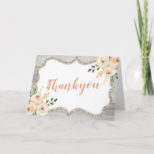 Vintage Peach Blommigt, Wood, Baby Shower Tack Kort