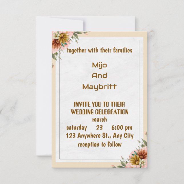 Vintage Peach Dahlia Wedding Invitation Inbjudningar (Framsida)