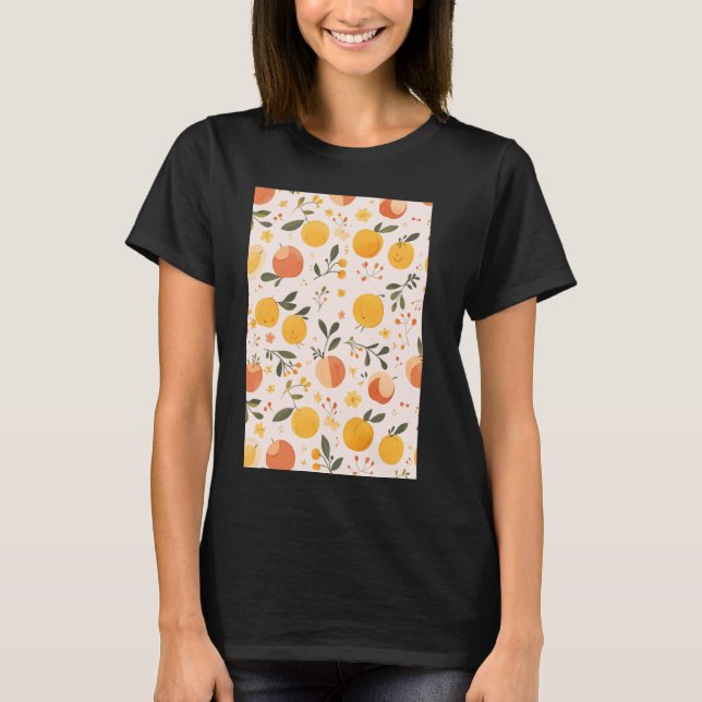 Vintage Peach Fruit Mönster Art T Shirt (Framsida)
