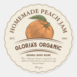 Vintage Peach Fruit Sylt Anpassningsbar Product La Runt Klistermärke