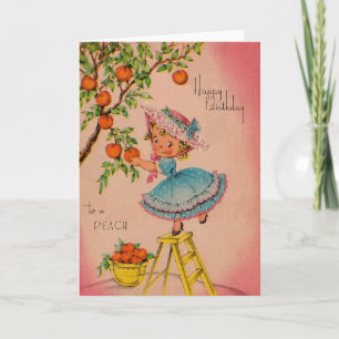 Vintage Peach Girl Birthday Card Kort