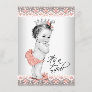 Vintage Peach och Grå Bebis Tjej Baby Shower Inbjudningar