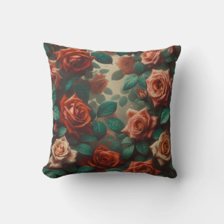 "Vintage Peach Ro with Raindrops" Kudde