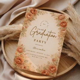 Vintage Peach Rose Graduation Party Inbjudningar