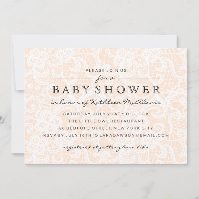 Vintage Peach Spets Baby Shower Inbjudan (Framsida)