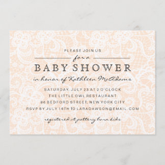 Vintage Peach Spets Baby Shower Inbjudan