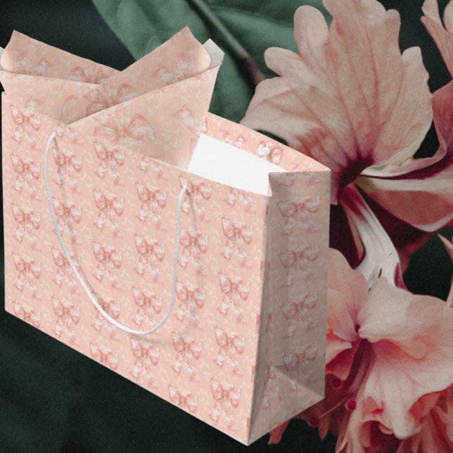 Vintage Peachy Floral Toile Bows  (Beautiful all occasion gift bags)