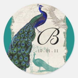 Vintage Peacock 5 - Bröllop försegling eller märkn Runt Klistermärke