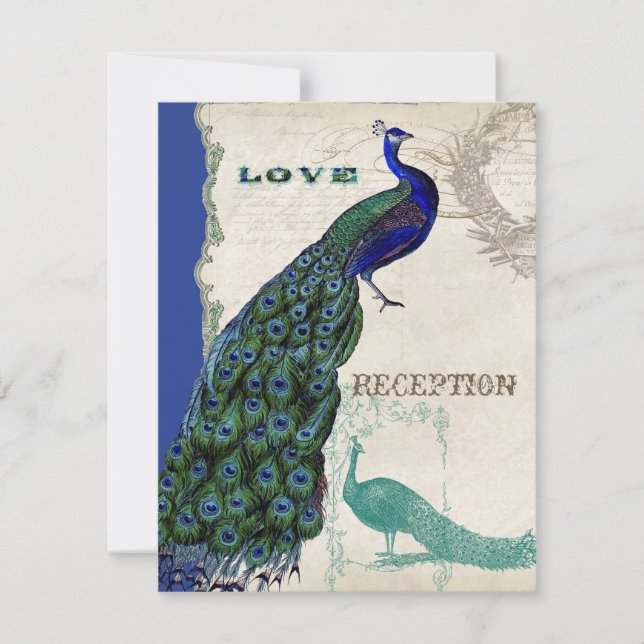 Vintage Peacock 5 - formell bröllopsinbjudan Inbjudningar (Framsida)