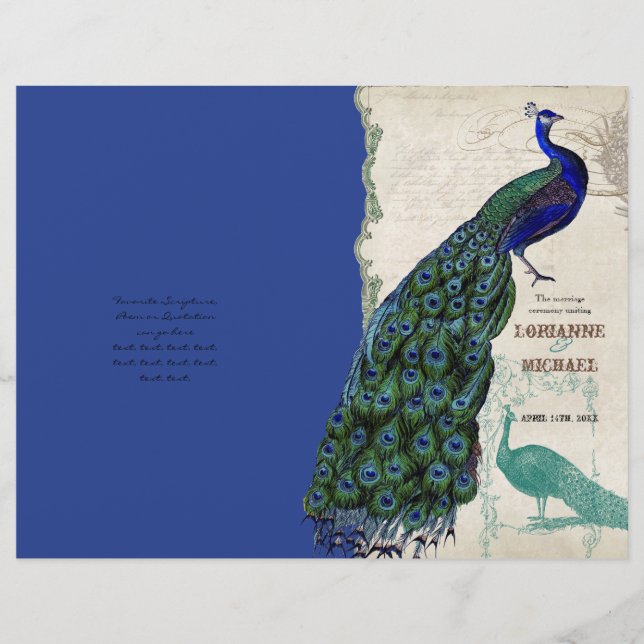 Vintage Peacock 5 - Formellt Bröllopsprogram (Framsida)