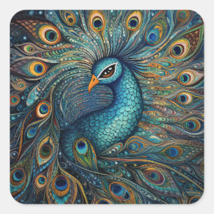 Vintage Peacock Art nouveau Fyrkantigt Klistermärke