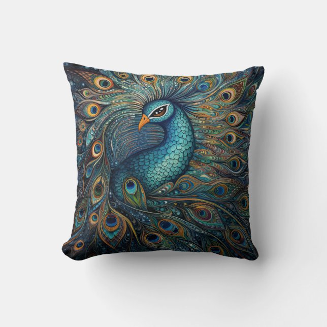 Vintage Peacock Art nouveau Kudde (Framsida)