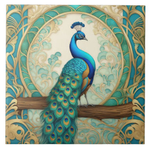 Vintage Peacock Bird Art nouveau Art Deco Kakelplatta
