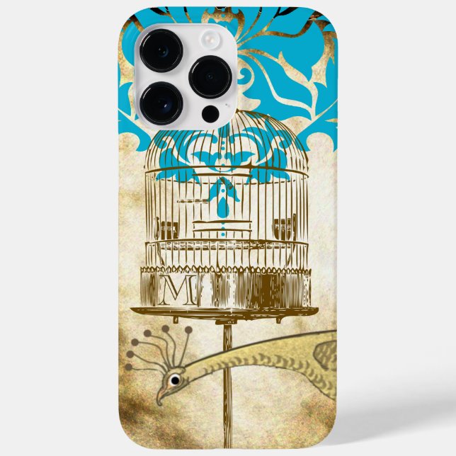 Vintage Peacock Birdcage Damask iphone case (Baksida)