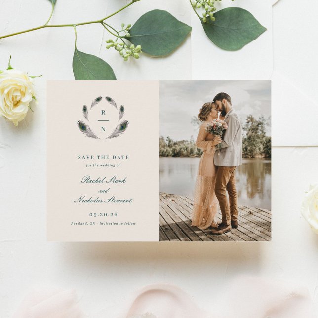 Vintage Peacock Bröllop spara datum Datumet (Skapare uppladdad)