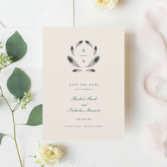 Vintage Peacock Bröllop spara datum Datumet (Skapare uppladdad)