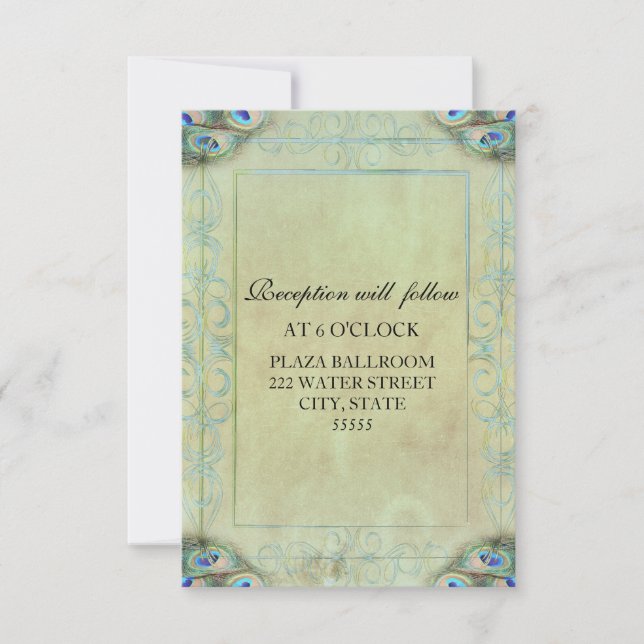 Vintage Peacock-bröllopskort Inbjudningar (Framsida)