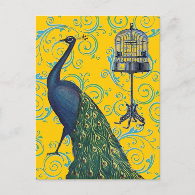 Vintage Peacock & Cage Vykort (Framsida)