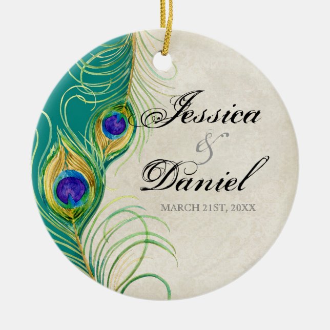 Vintage Peacock & Etchings julprydnad Julgransprydnad Keramik (Framsidan)