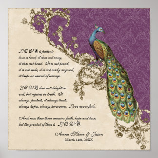 Vintage Peacock & Etchings - Personligen Bröllop Poster